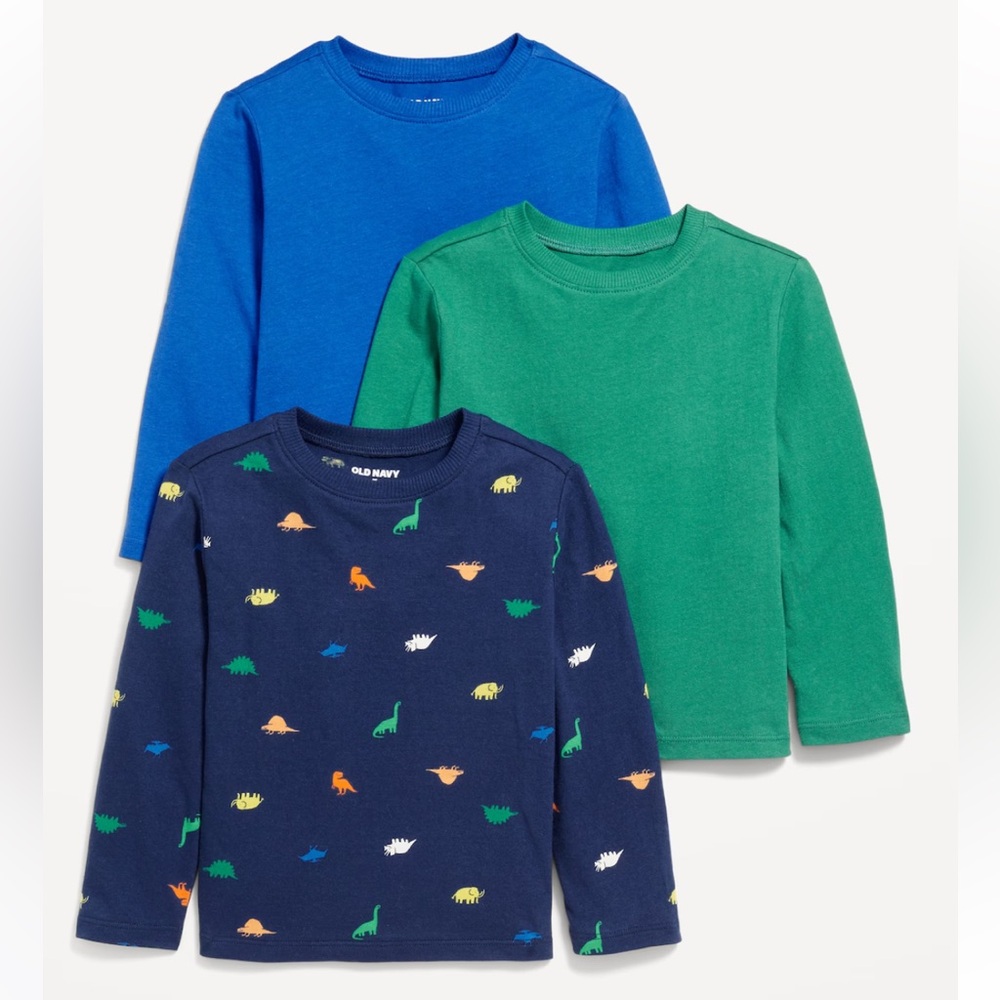 NWT Old Navy 3 Pack Long Sleeve T-Shirts - Dinosaur, Navy, Green - Size 18-24m
